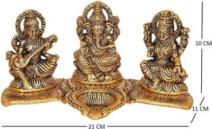 Design Gold Plated Lakshmi Ganesh Saraswati Idol with Deepak Showpiece