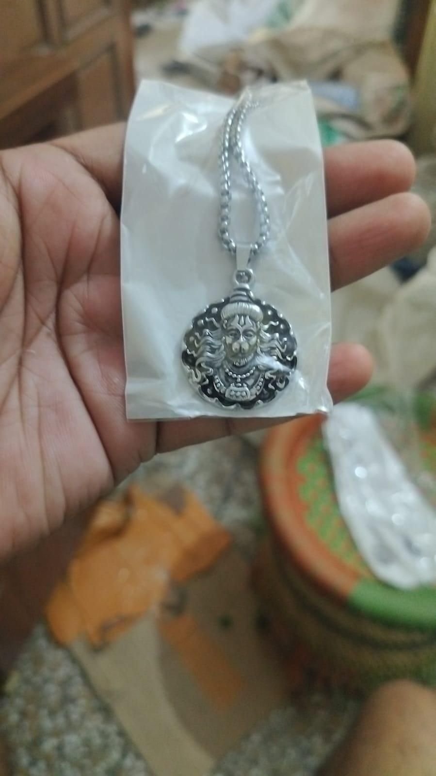 Hanuman Ji Pendant with Oxidised Silver Chain