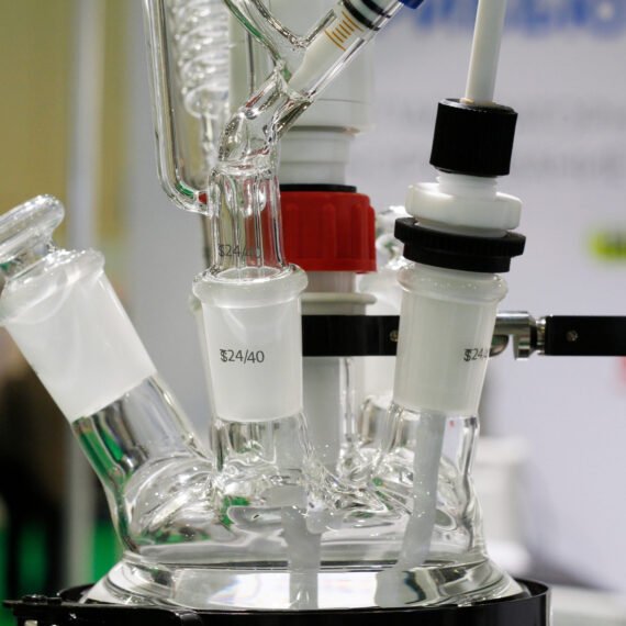 Chemical laboratory in which experiments are carried out. Flasks